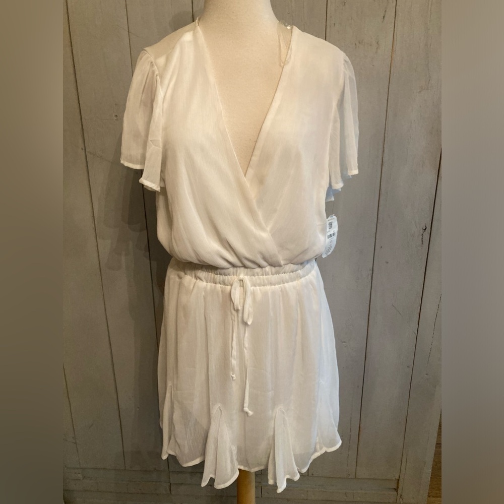 Alter’d State Sheer‎ Drape Sleeve Dress White Pleated Tie Skirt S-Medium NWT